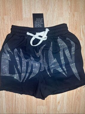 Unisex Black Mixed Emotions Rhinestone Shorts